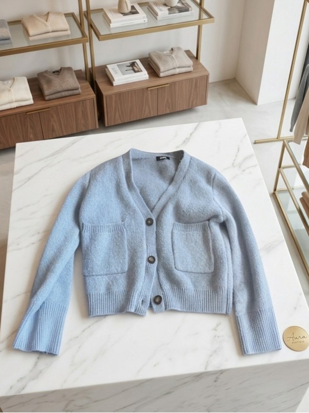 Apparis Pale Blue V-Neck Button Pocket Cardigan